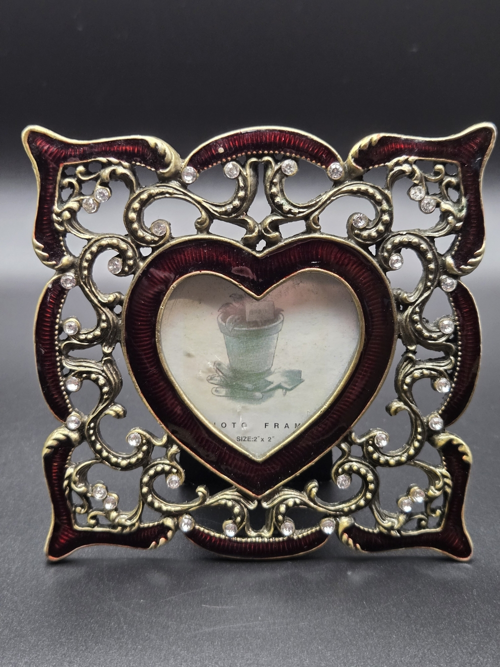 Ornate Heart Photo Frame in Burgundy and Gold